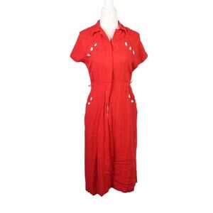 Vintage 40s Mode O'Day red knee length shirt dress Small